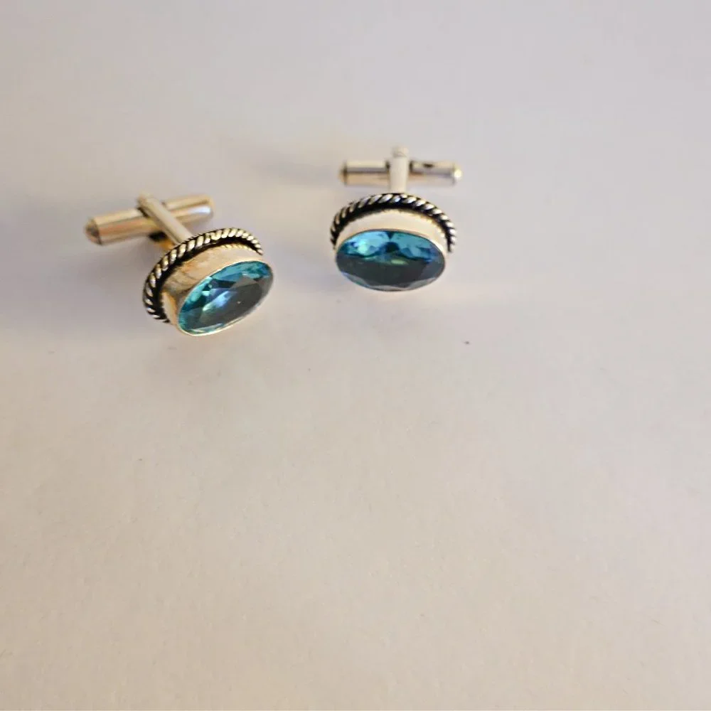 Aquamarine Sterling Silver 925 Cufflinks